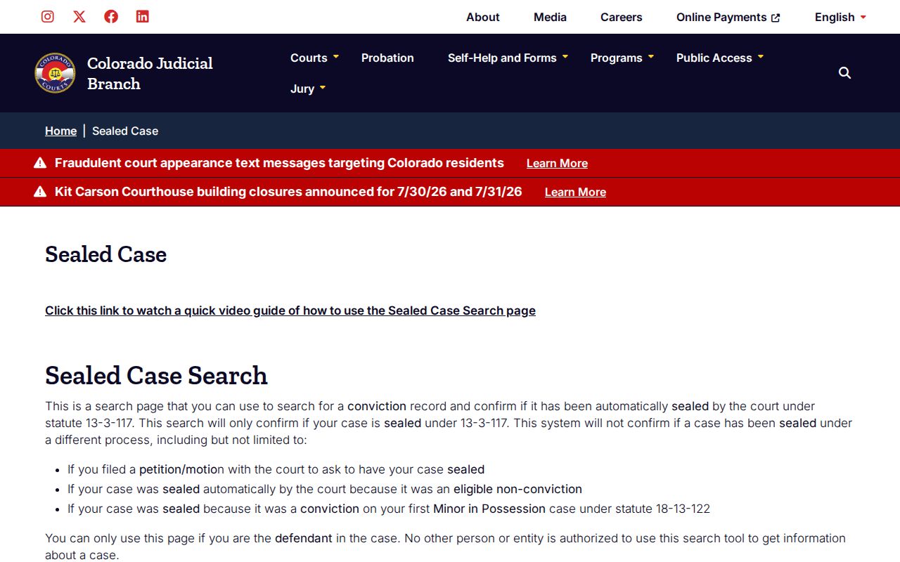 Larimer County criminal record automatic sealing confirmation interface