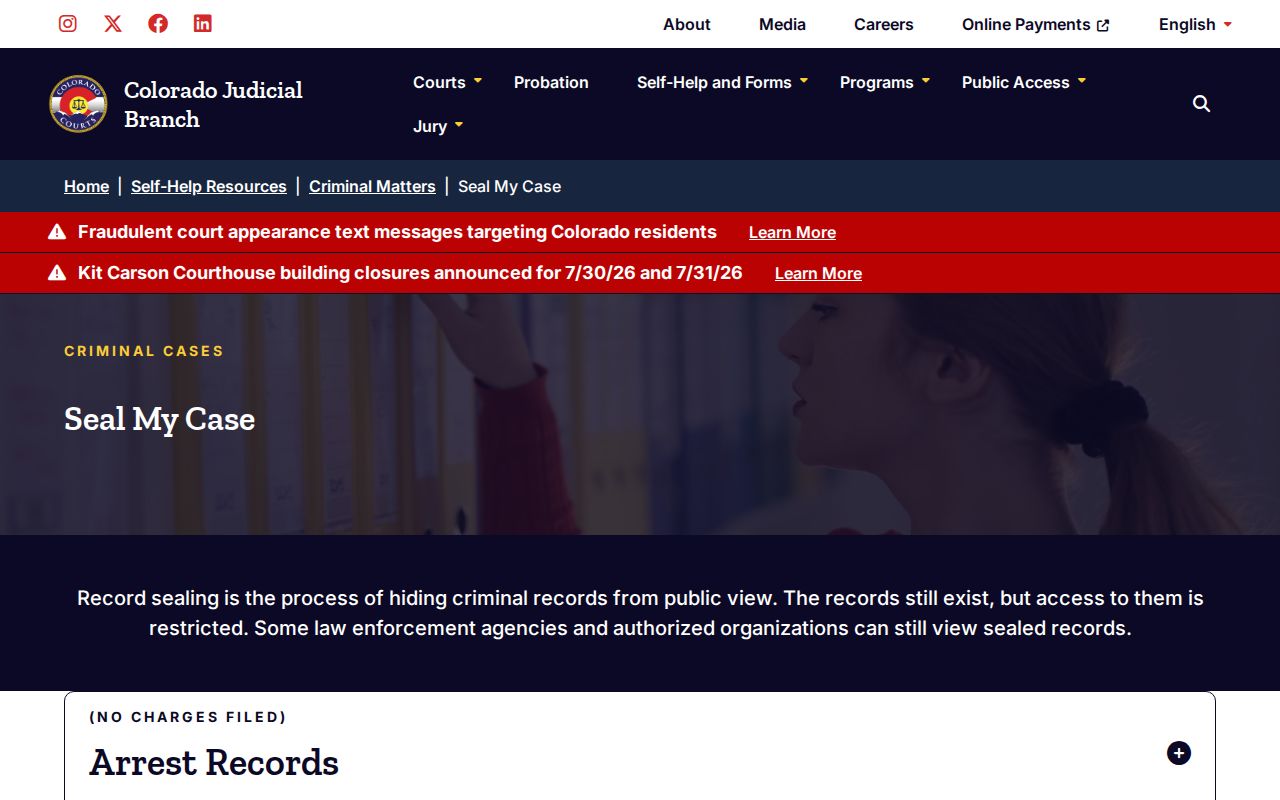 Larimer County criminal record sealing forms from Colorado Judicial