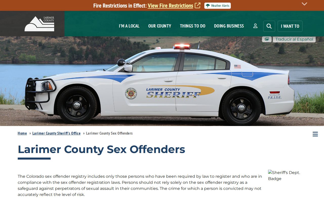 Larimer County sex offender registry scope and inspection information